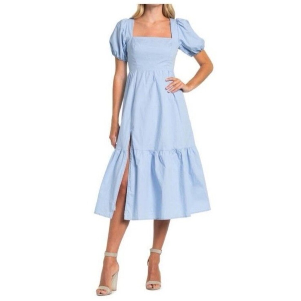 Astr Blue Tiered Ruffled Midi Dress